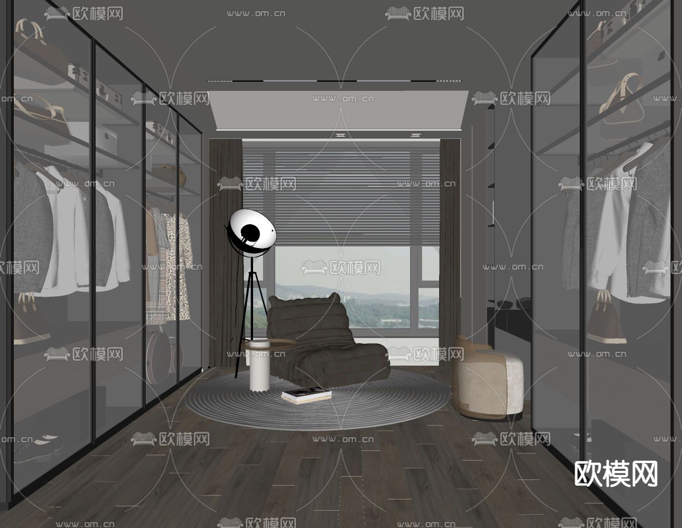 轻奢衣帽间su模型下载（渲染图2）