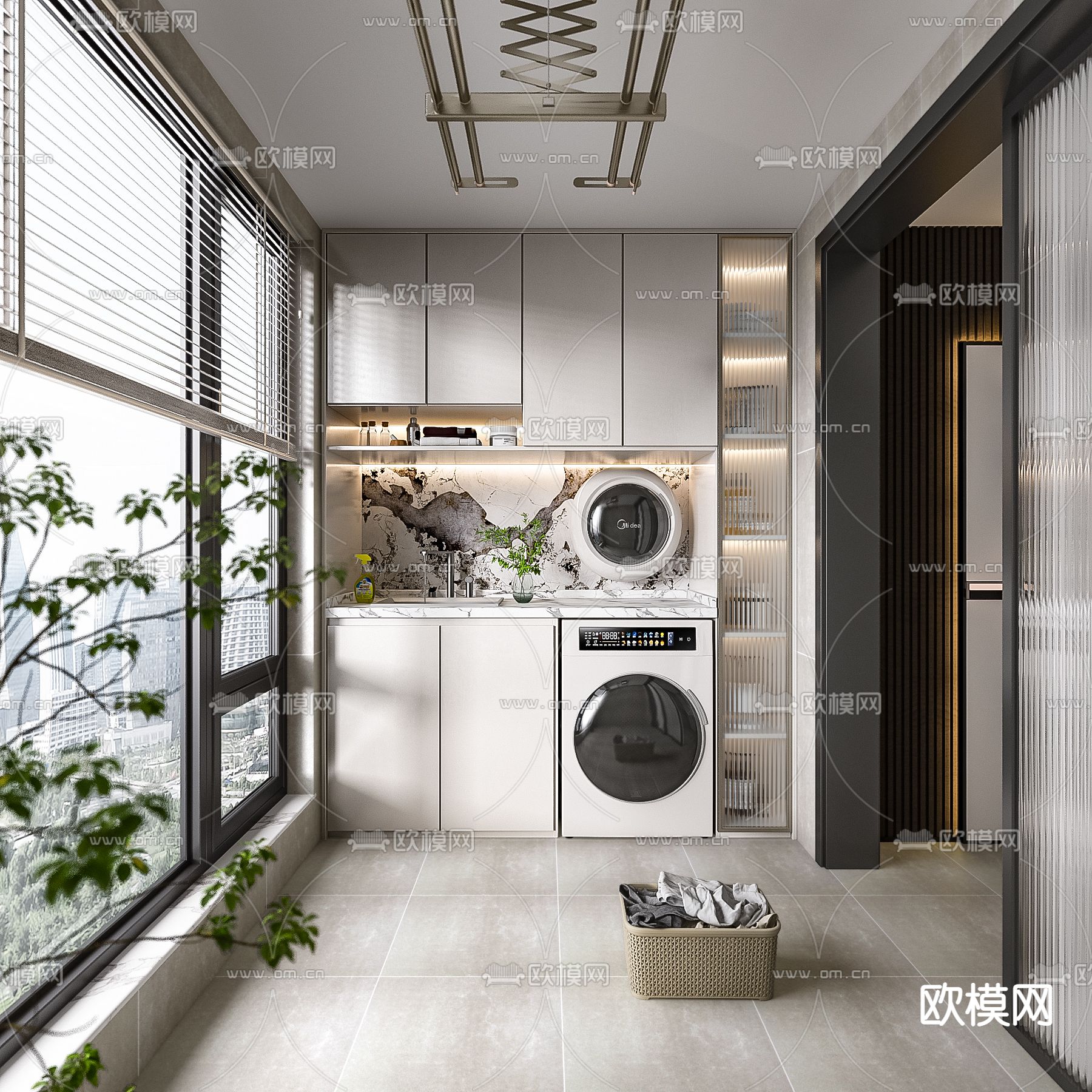 现代阳台 洗衣房3d模型下载（渲染图1）