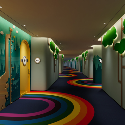  现代酒店过道su模型 