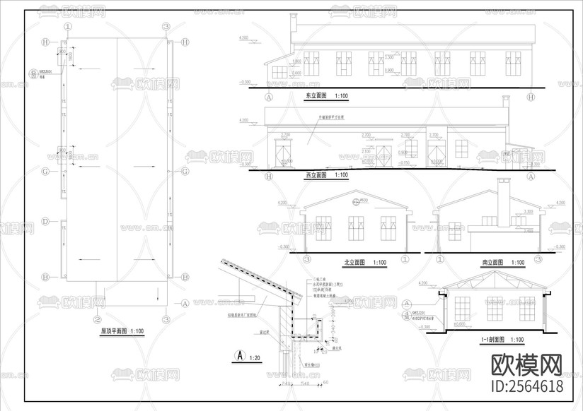 某藥廠職工食堂建筑圖cad施工圖下載(渲染圖4)