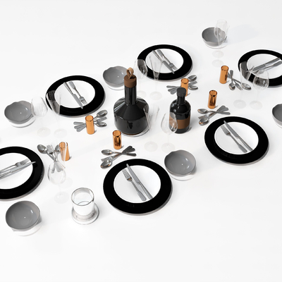  餐具 碗碟 酒杯 刀叉su模型 