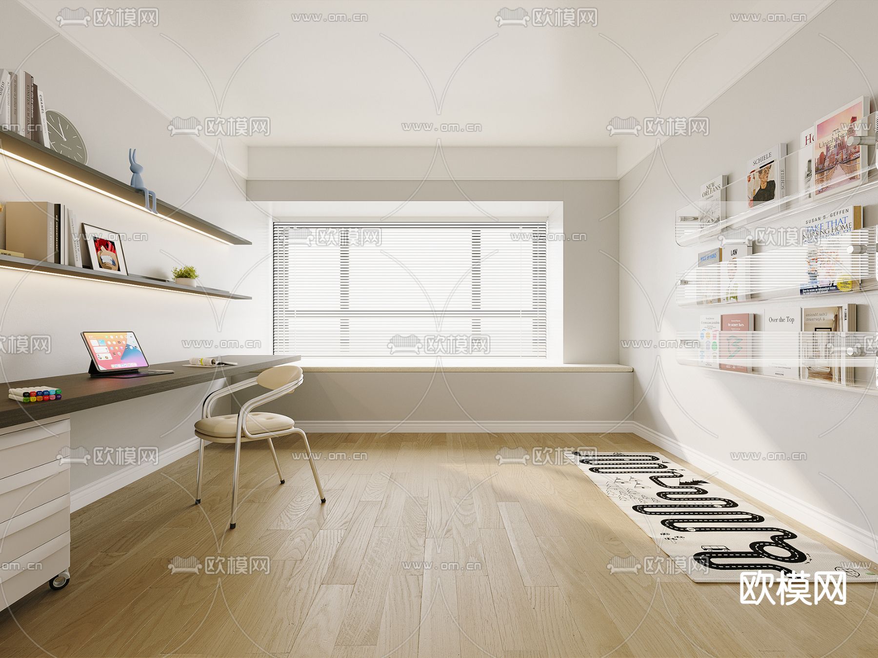 北欧风书房su模型下载（渲染图1）