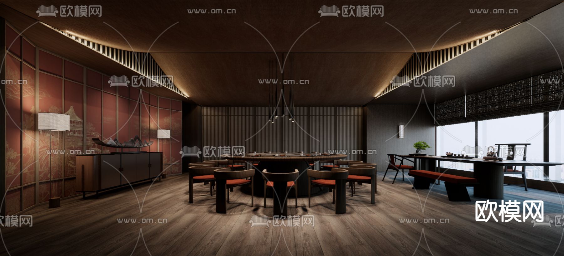 中式餐厅包间 包房su模型下载（渲染图1）