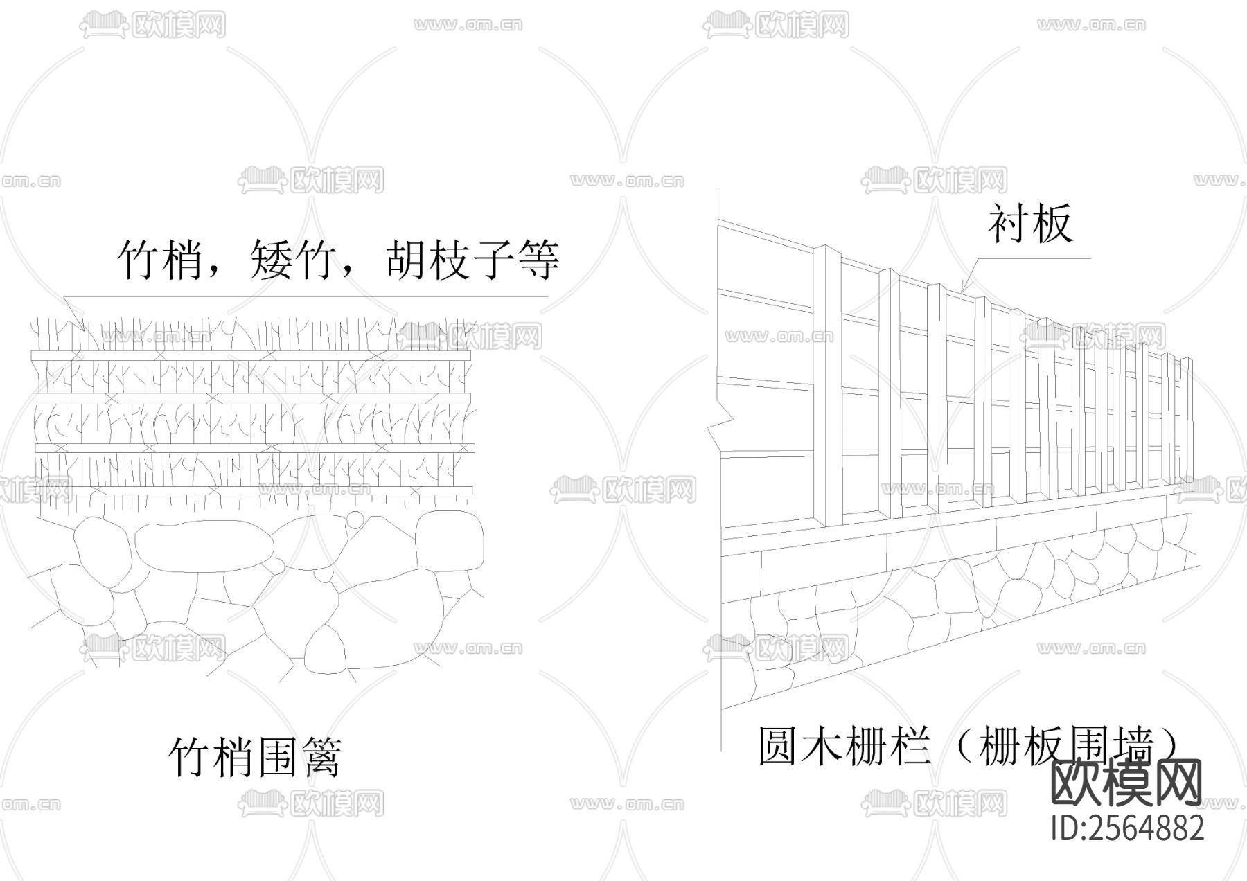 各种竹篱笆CAD施工图下载（渲染图6）