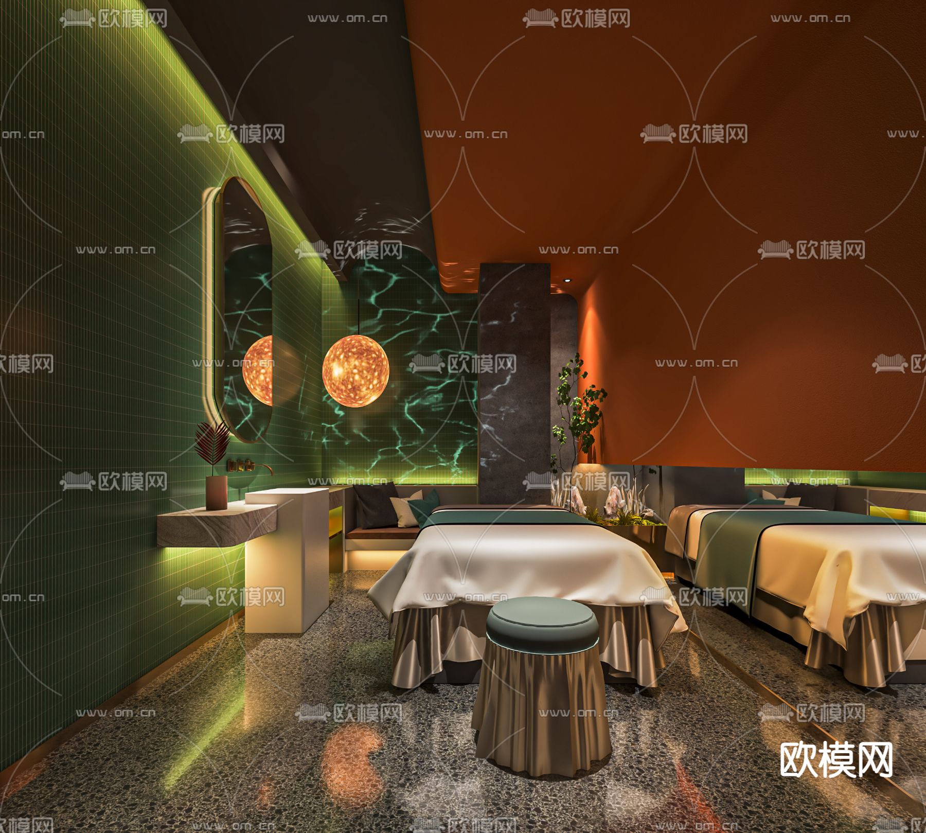 新中式SPA护理房su模型下载