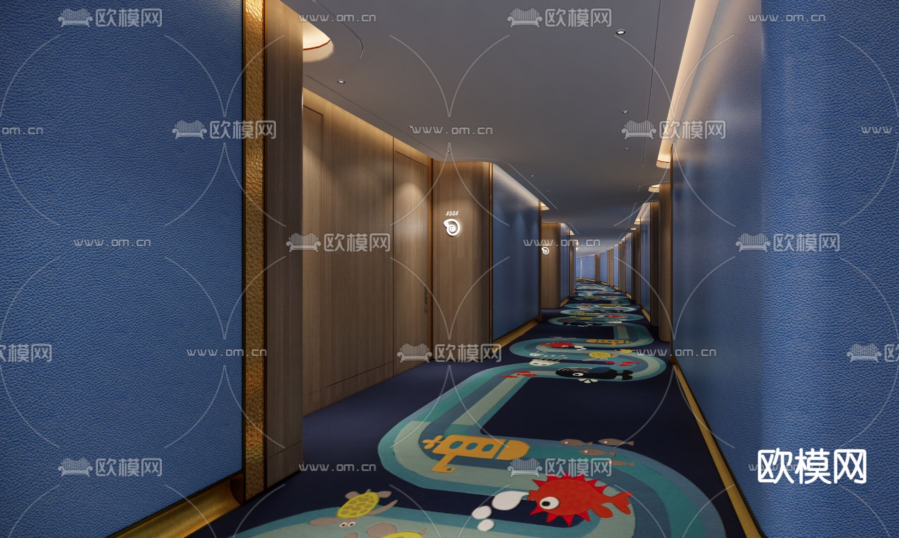 现代酒店过道su模型下载（渲染图1）