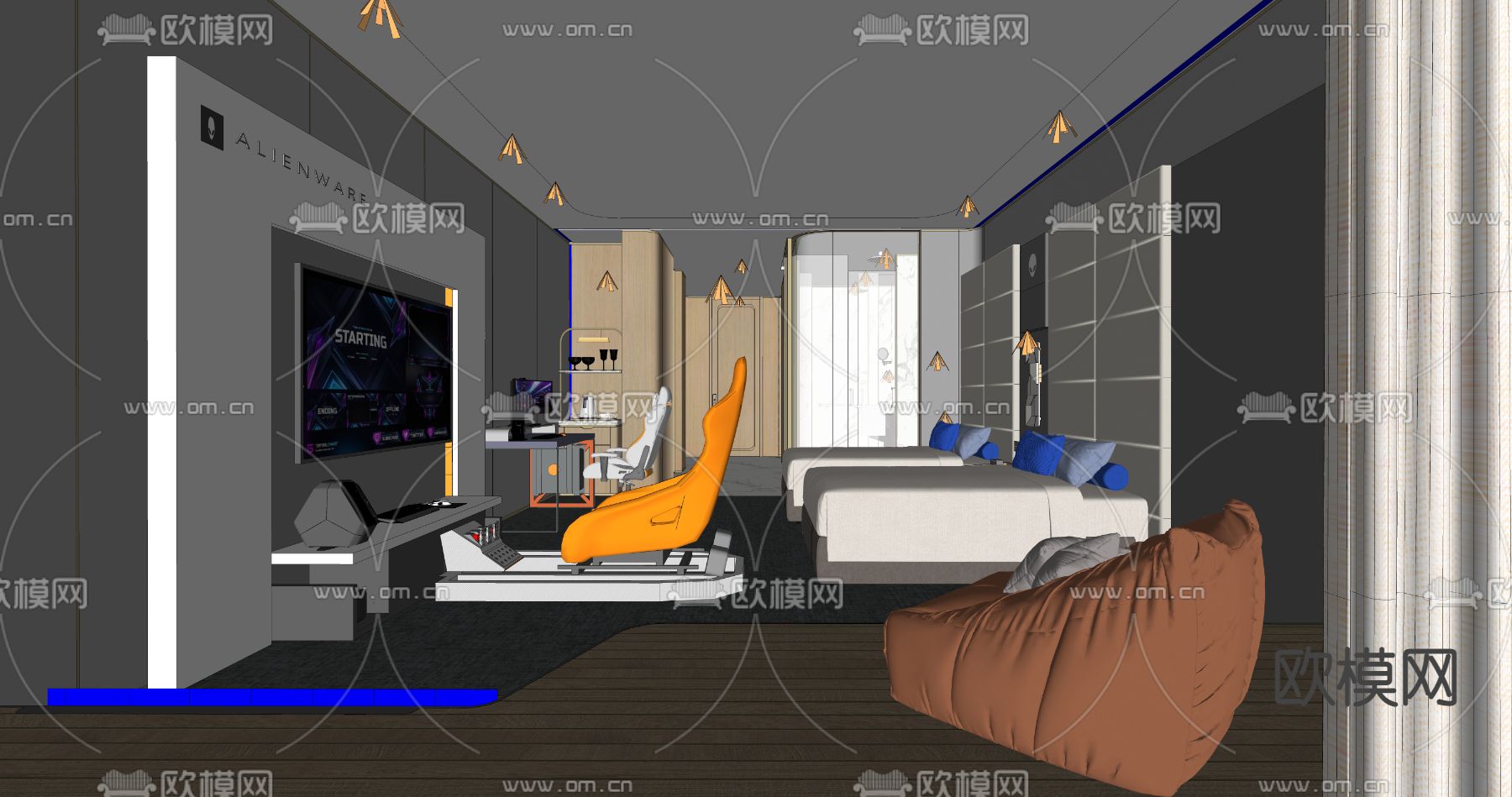 现代酒店客房su模型下载（渲染图3）