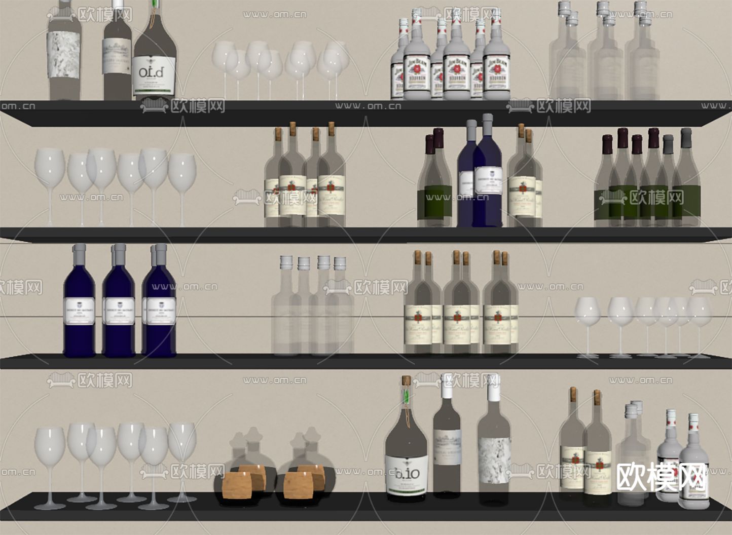 洋酒 酒杯 酒瓶su模型下载（渲染图2）