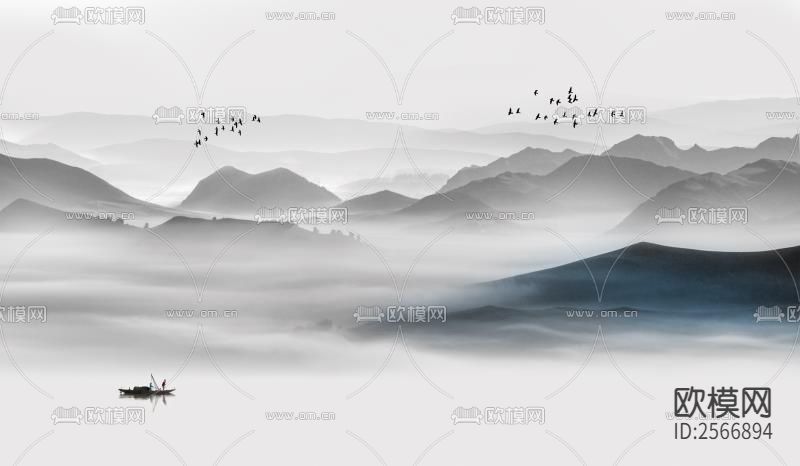 新中式山水壁纸下载（渲染图2）