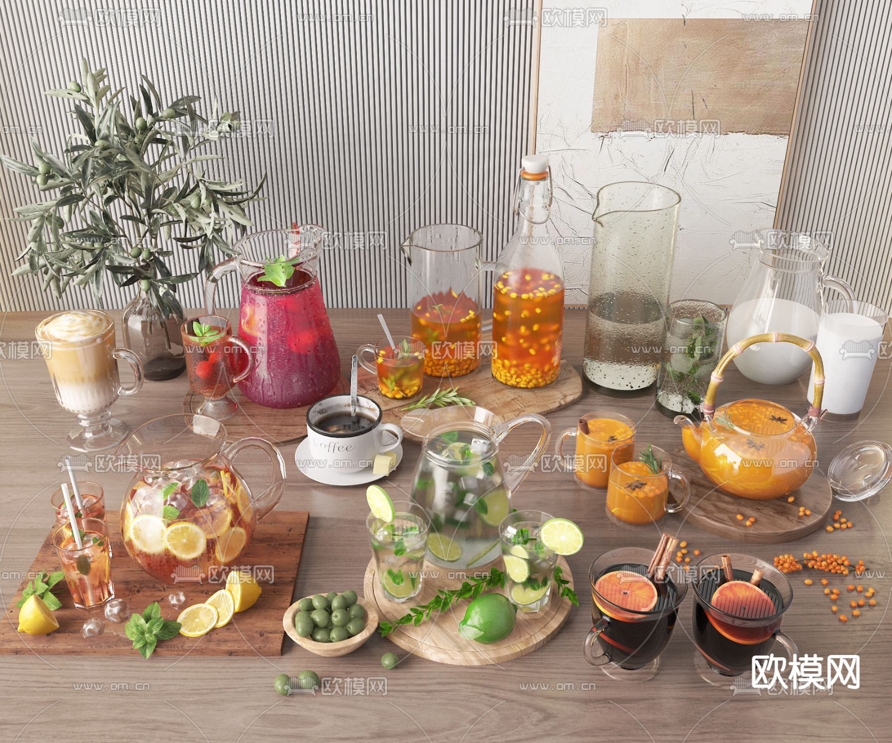 果汁 饮品 咖啡 饮料su模型下载（渲染图1）