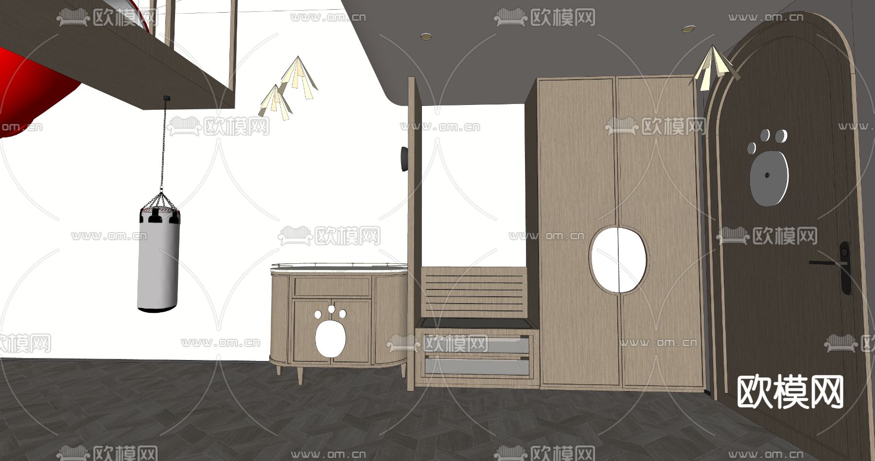 现代酒店客房su模型下载（渲染图2）