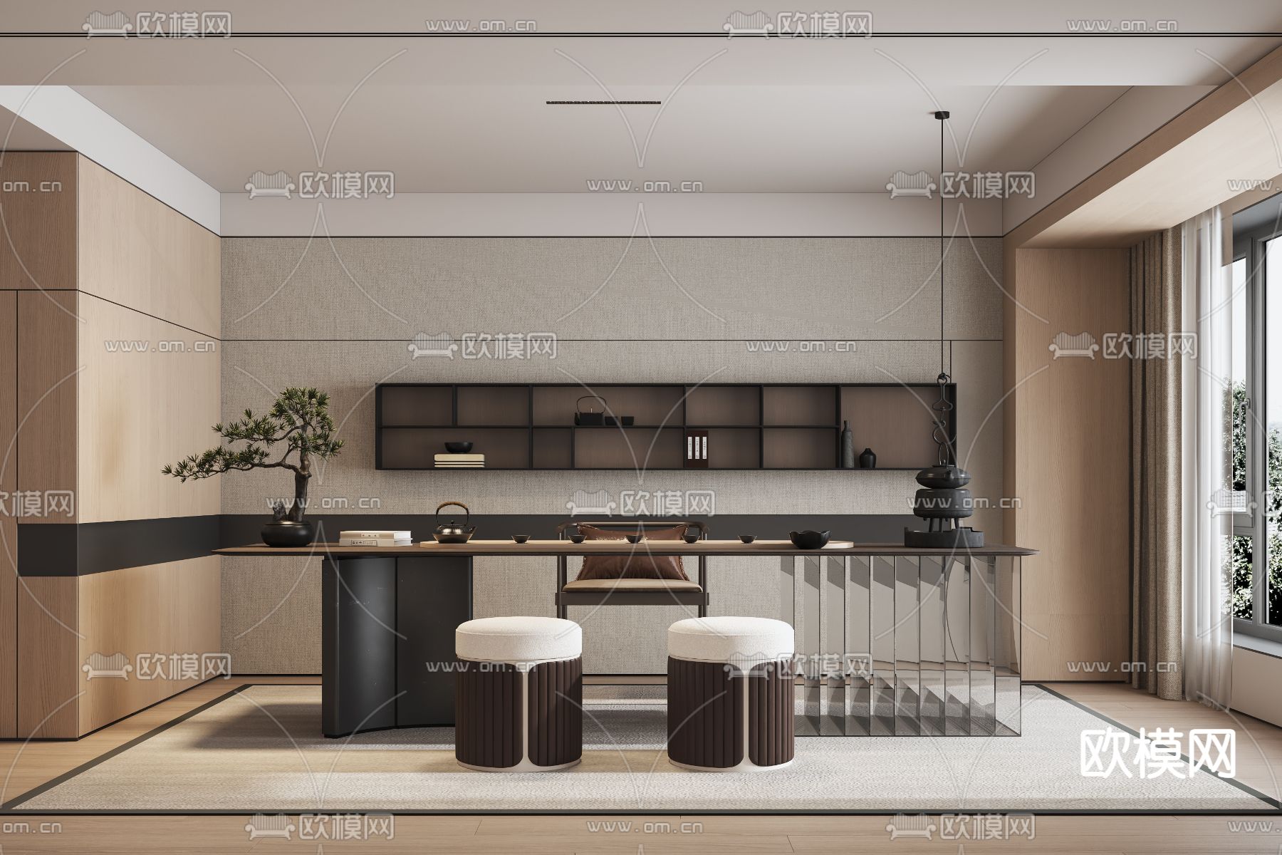 新中式茶室3d模型下载