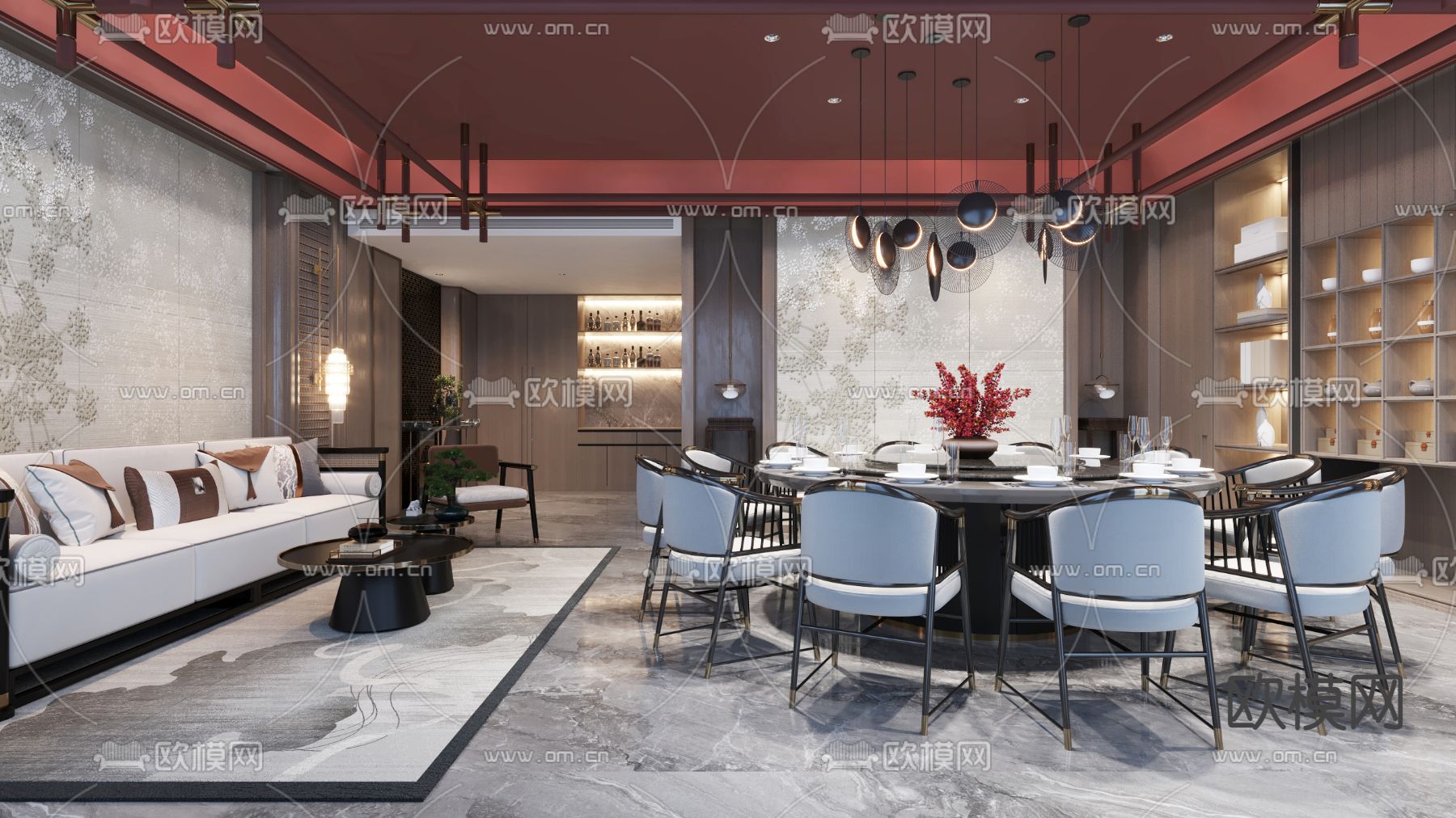 中餐厅包间 包房 包厢3d模型下载_ID14016724_3dmax免费模型-欧模网