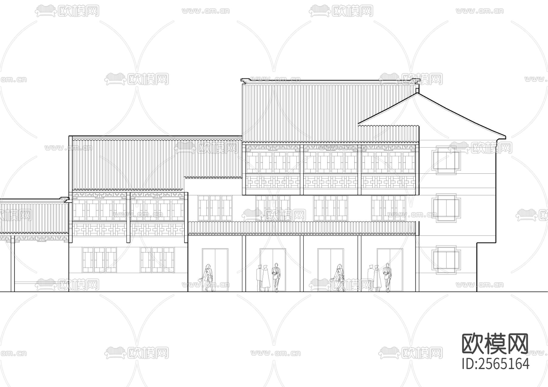 徽派商业立面CAD施工图下载（渲染图5）