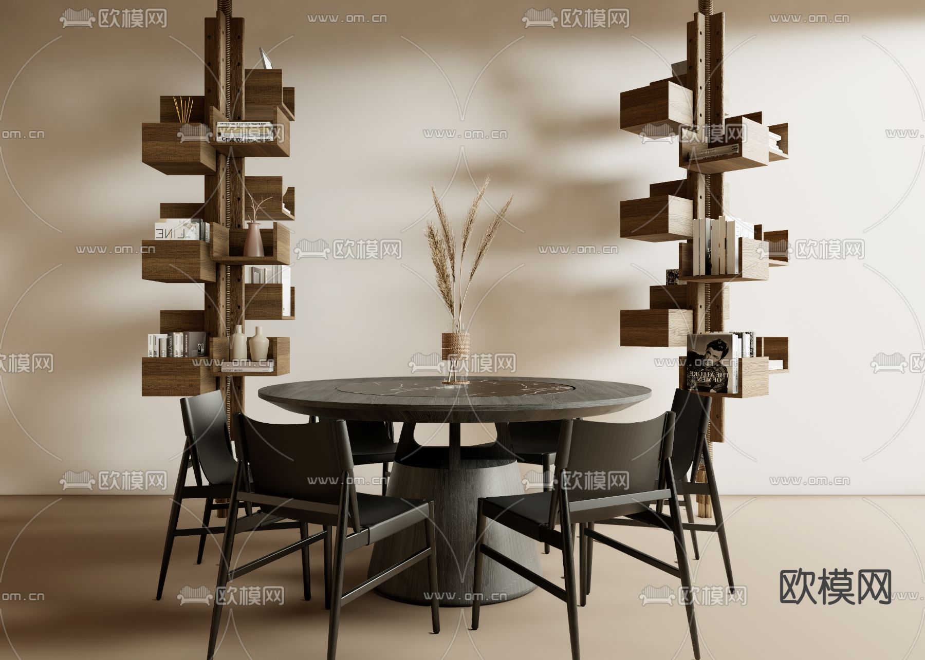 中古风餐桌椅su模型下载（渲染图1）