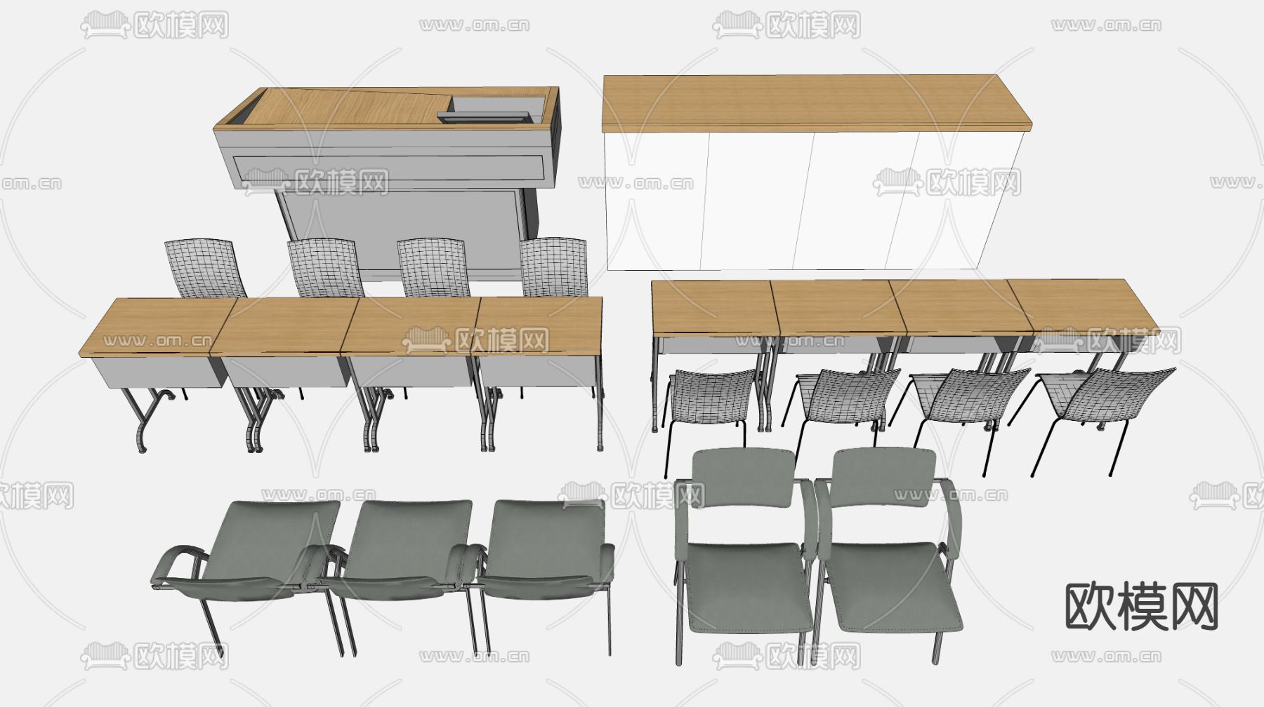 现代课桌椅 书桌椅su模型下载（渲染图2）