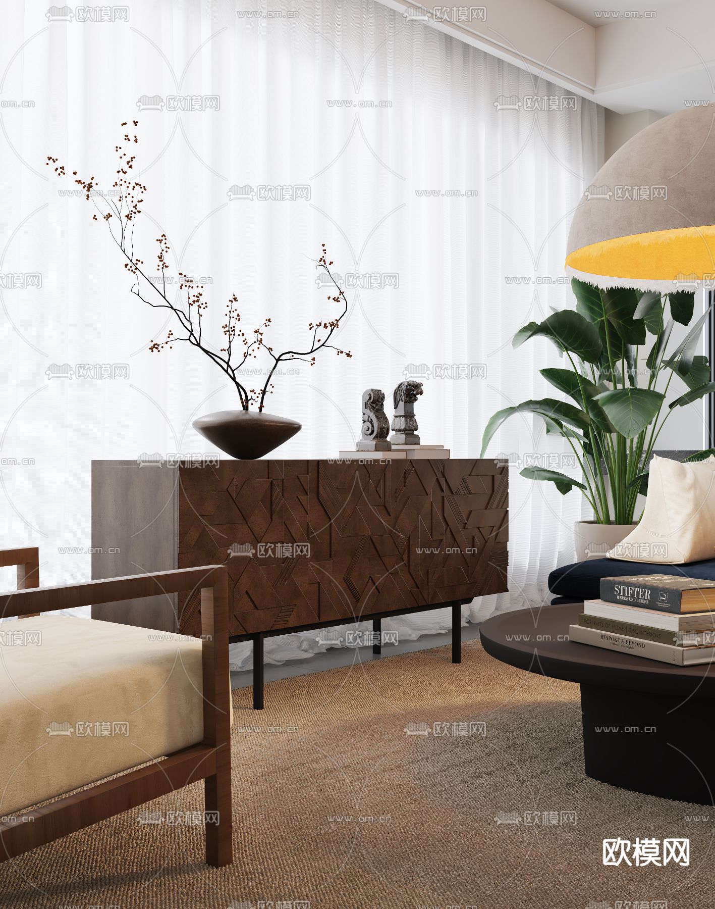 侘寂风玄关柜su模型下载（渲染图1）