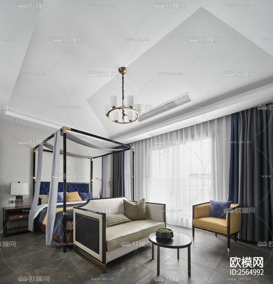 新中式豪宅大平層CAD施工圖下載(渲染圖7)