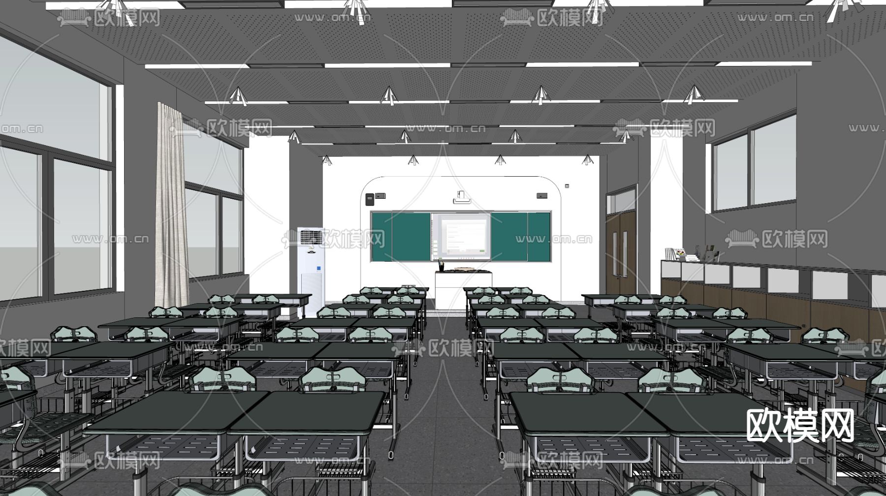 现代教室su模型下载（渲染图2）