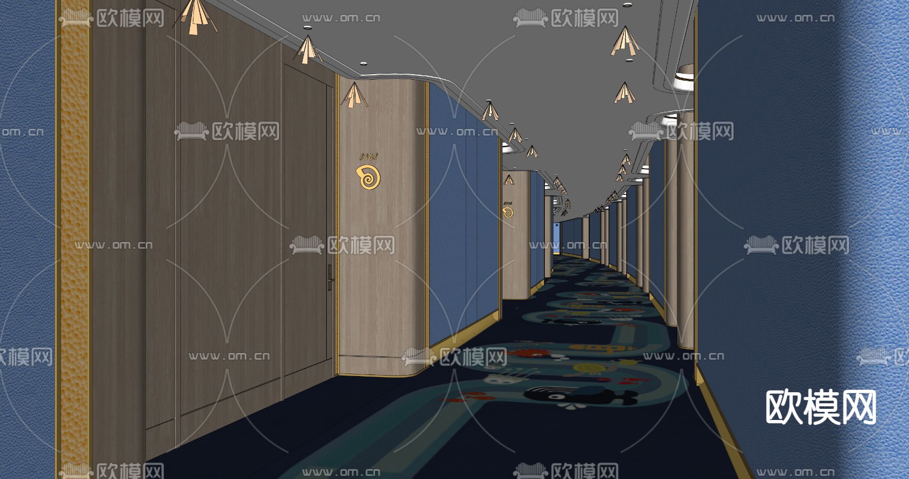 现代酒店过道su模型下载（渲染图2）
