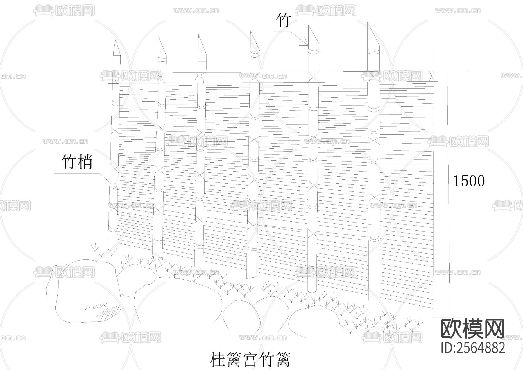 各种竹篱笆CAD施工图下载（渲染图3）
