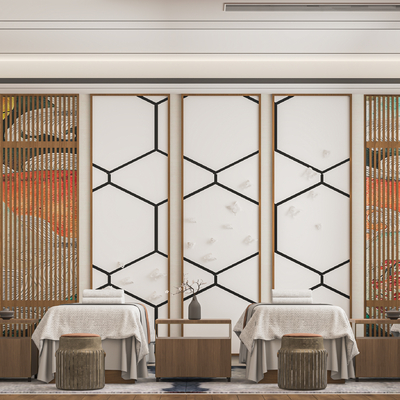  新中式SPA护理房su模型 