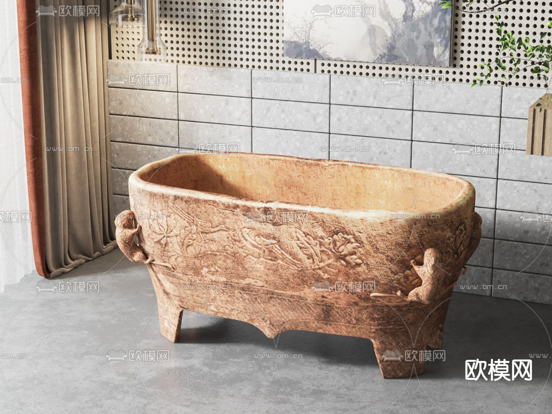 新中式石盆 浴缸3d模型下载