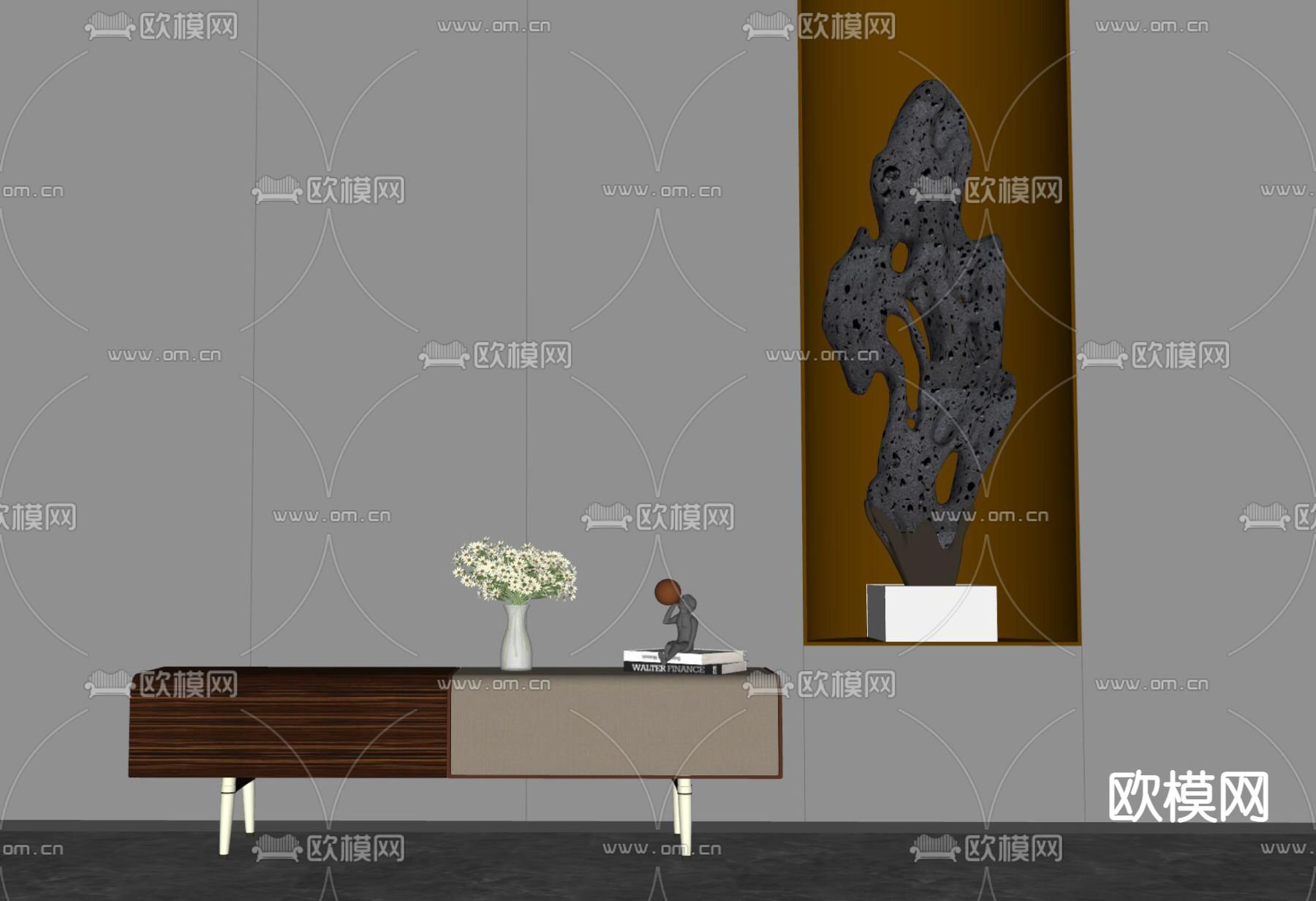 新中式雕塑 太湖石摆件su模型下载（渲染图2）