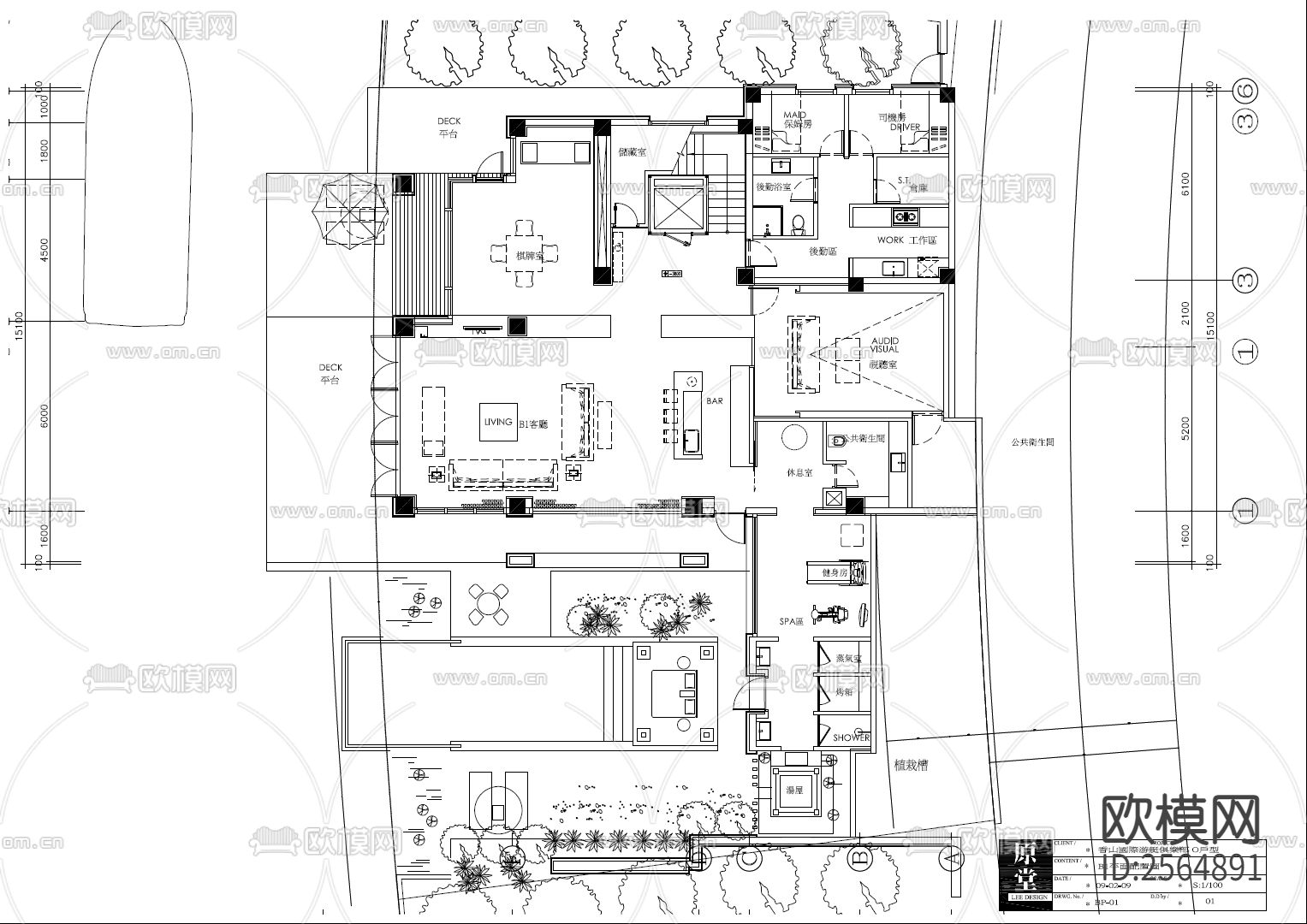 四层别墅CAD施工图下载（渲染图1）