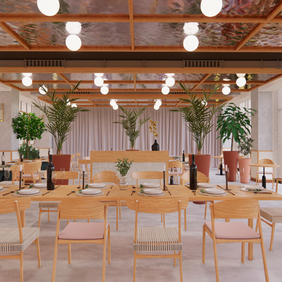  北欧西餐厅su模型 