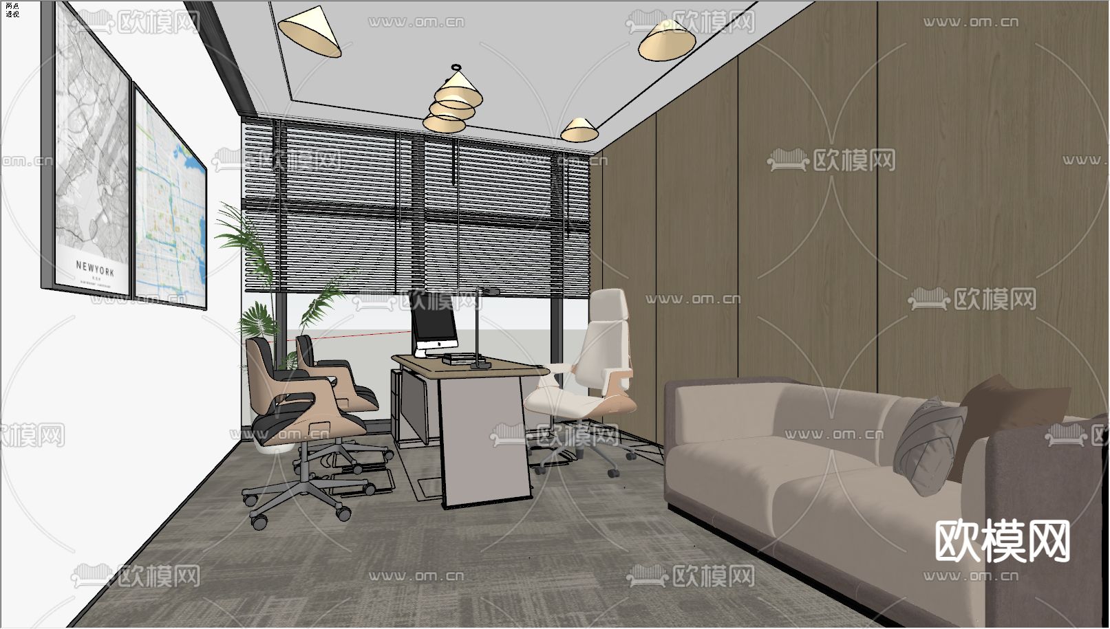 总经理室 董事长室su模型下载（渲染图2）