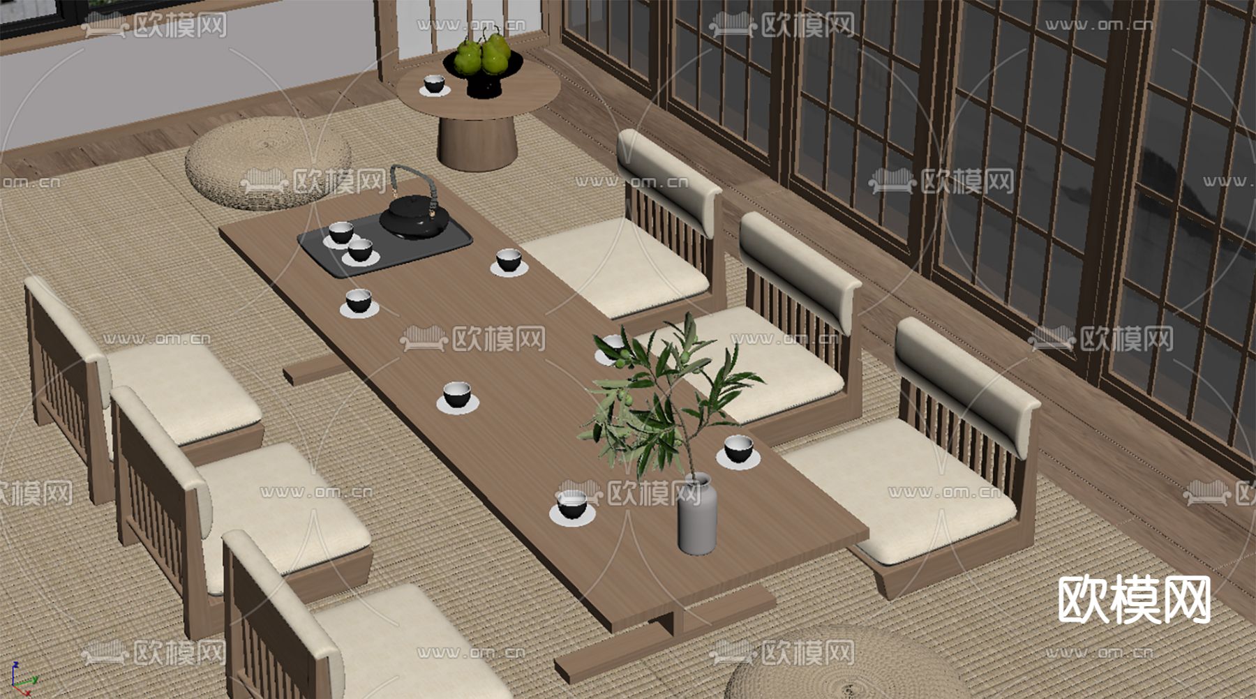 日式榻榻米茶桌椅su模型下载（渲染图2）