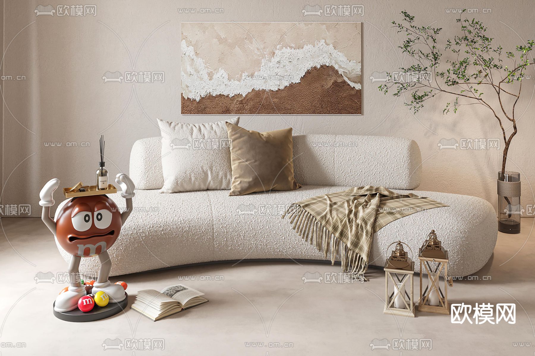 minotti 弧形沙发su模型下载（渲染图1）