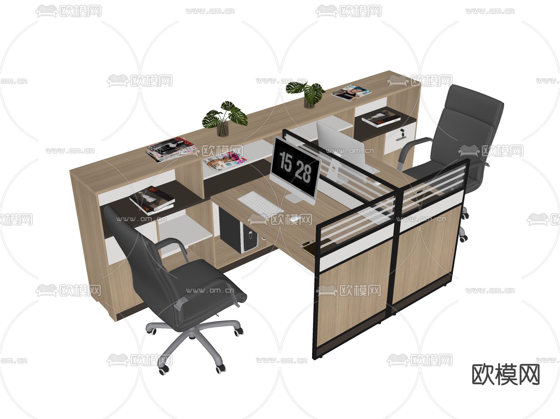 卡位办公桌su模型下载（渲染图2）