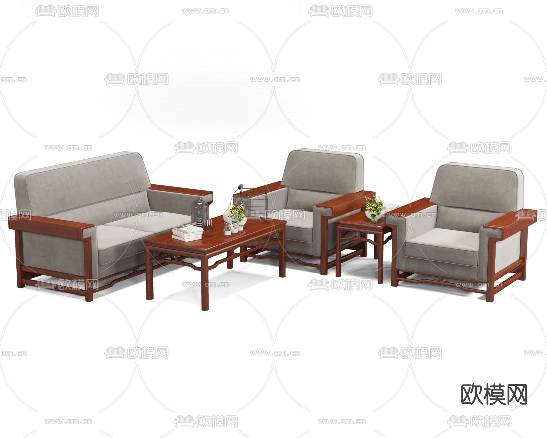 新中式办公沙发su模型下载（渲染图2）