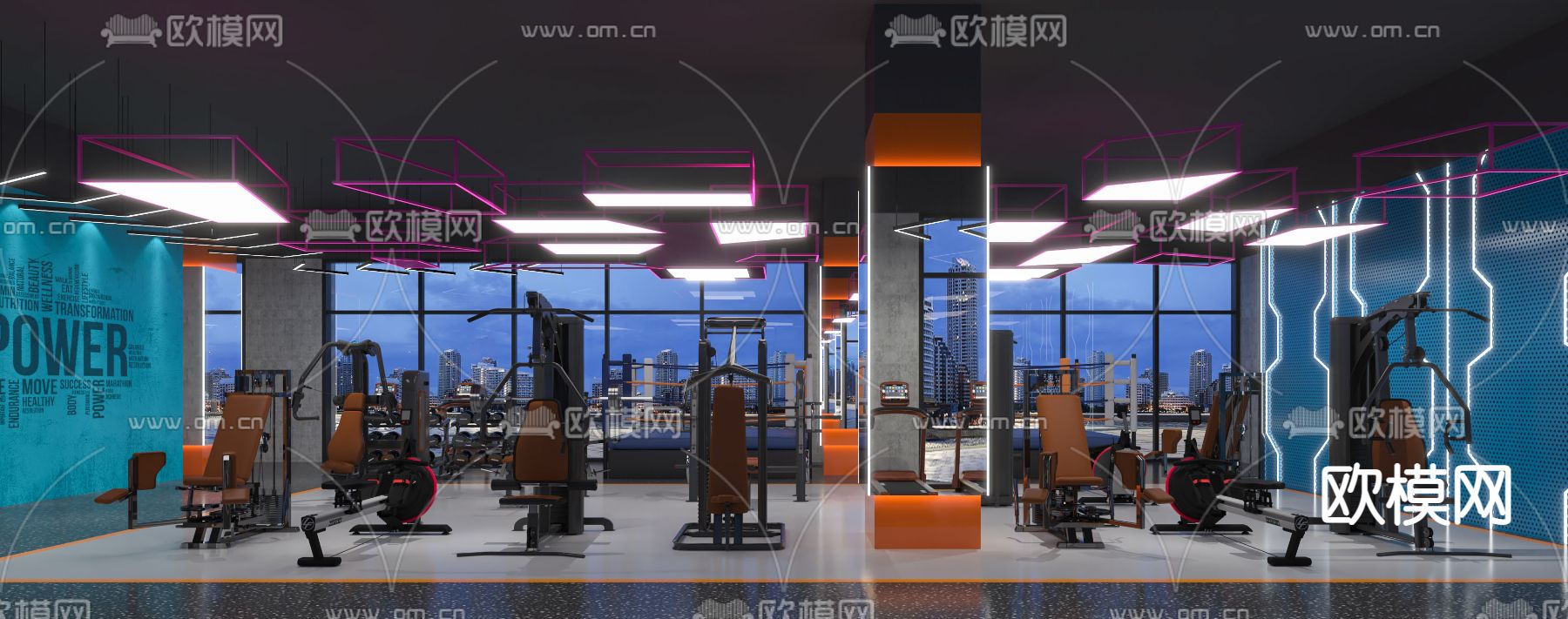 工业风健身房3d模型下载（渲染图1）