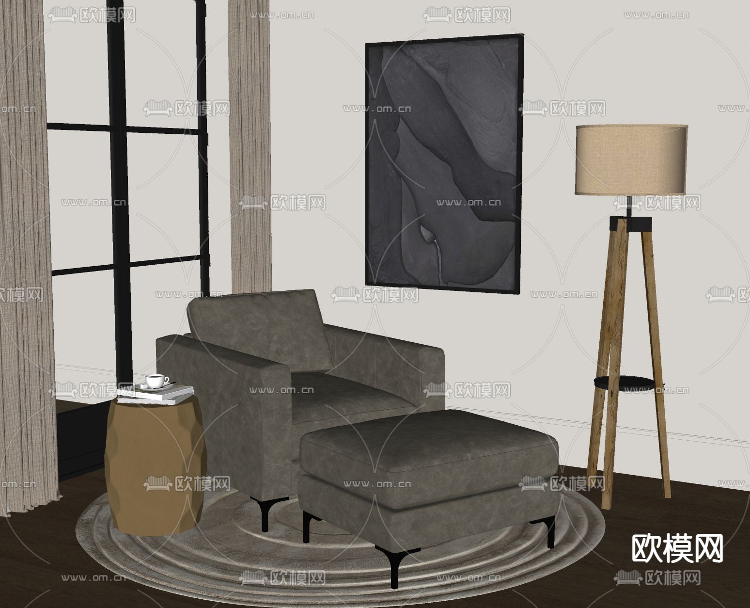 现代单人沙发su模型