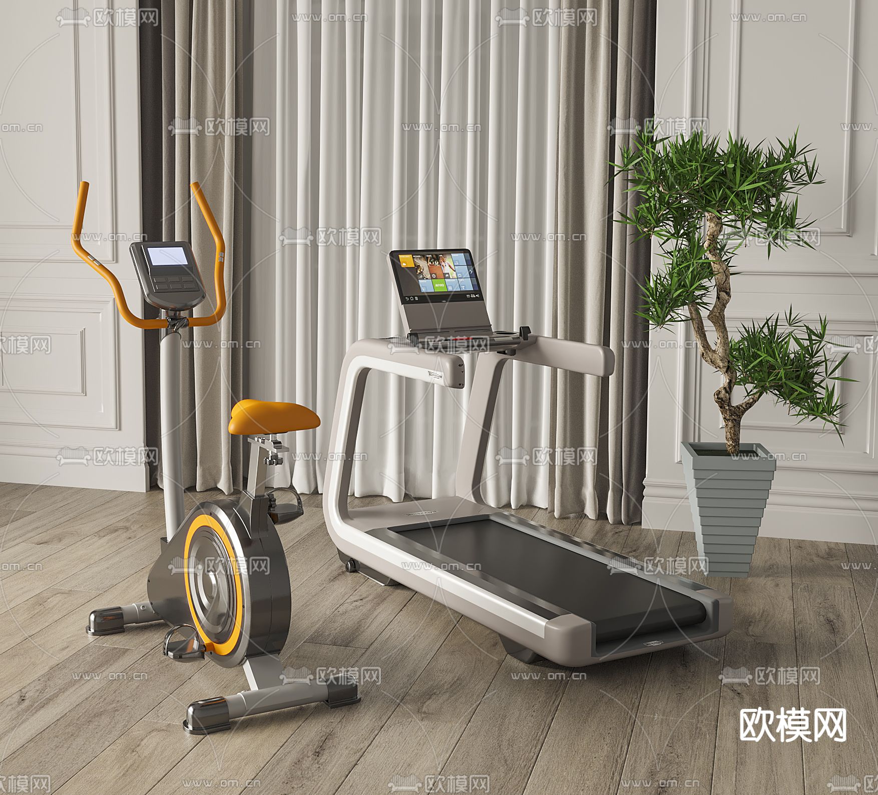 现代跑步机su模型下载（渲染图1）