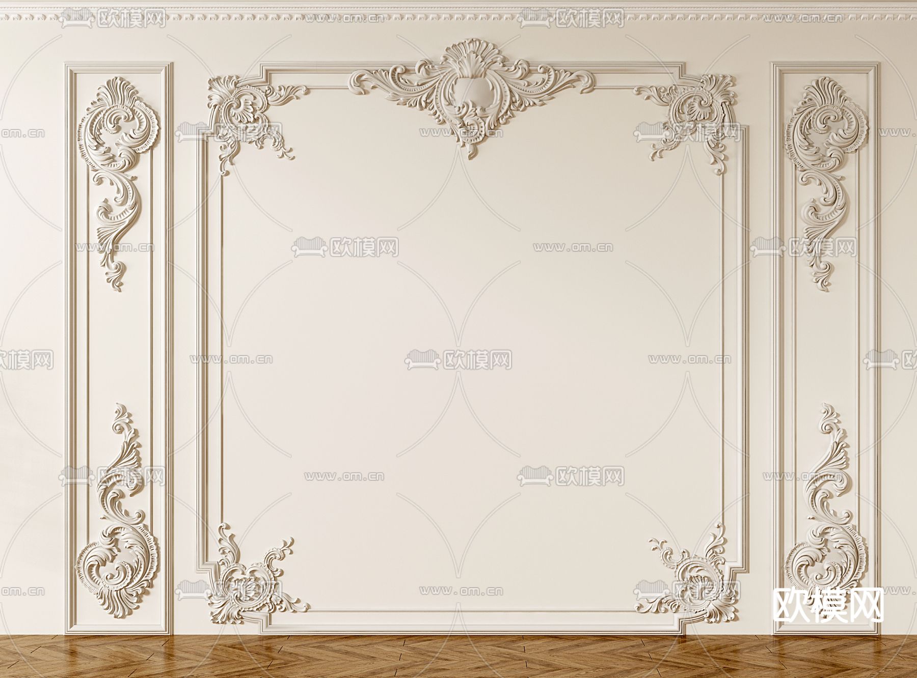 奶油风背景墙 石膏线su模型