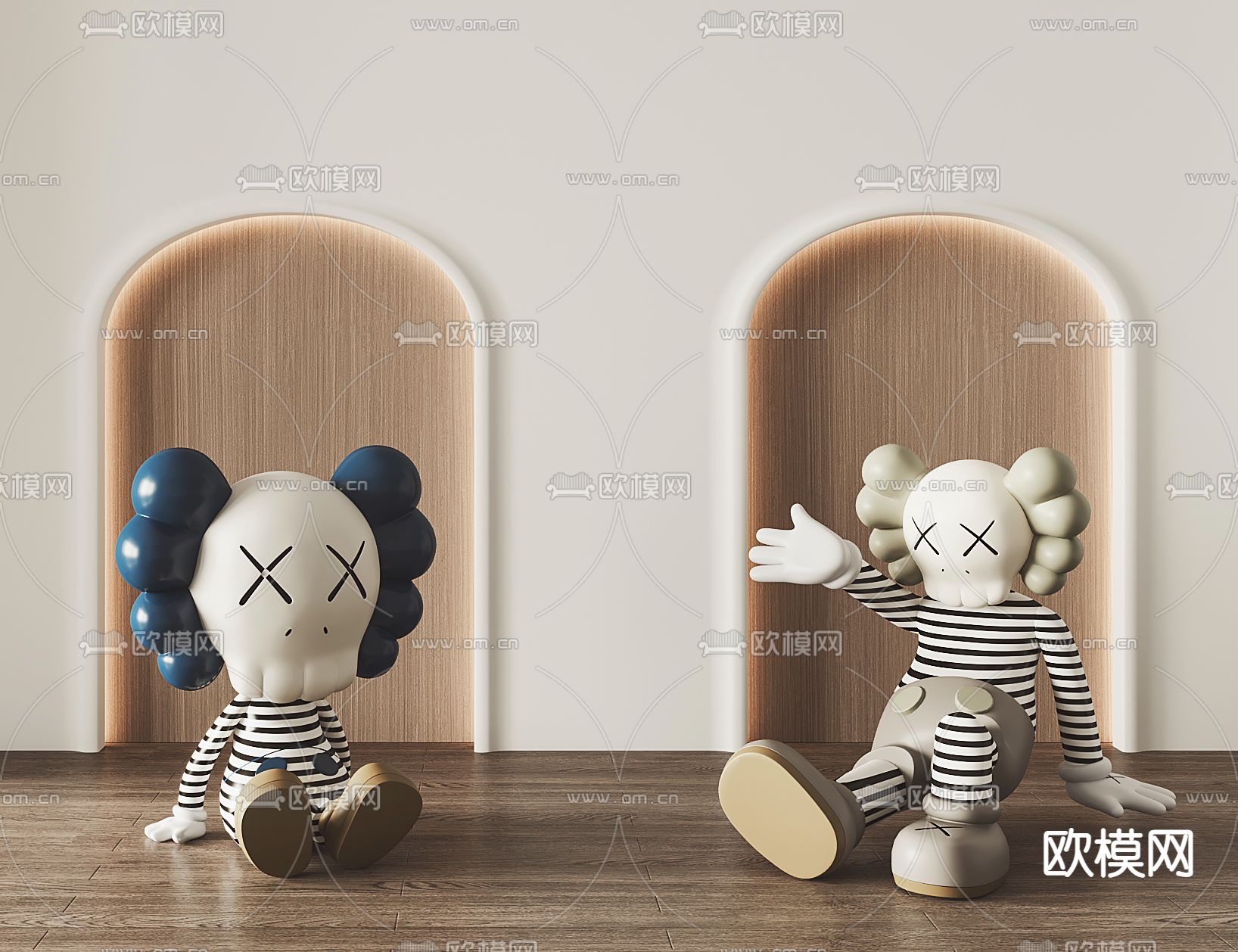 现代Kaws雕塑 潮玩su模型下载（渲染图1）