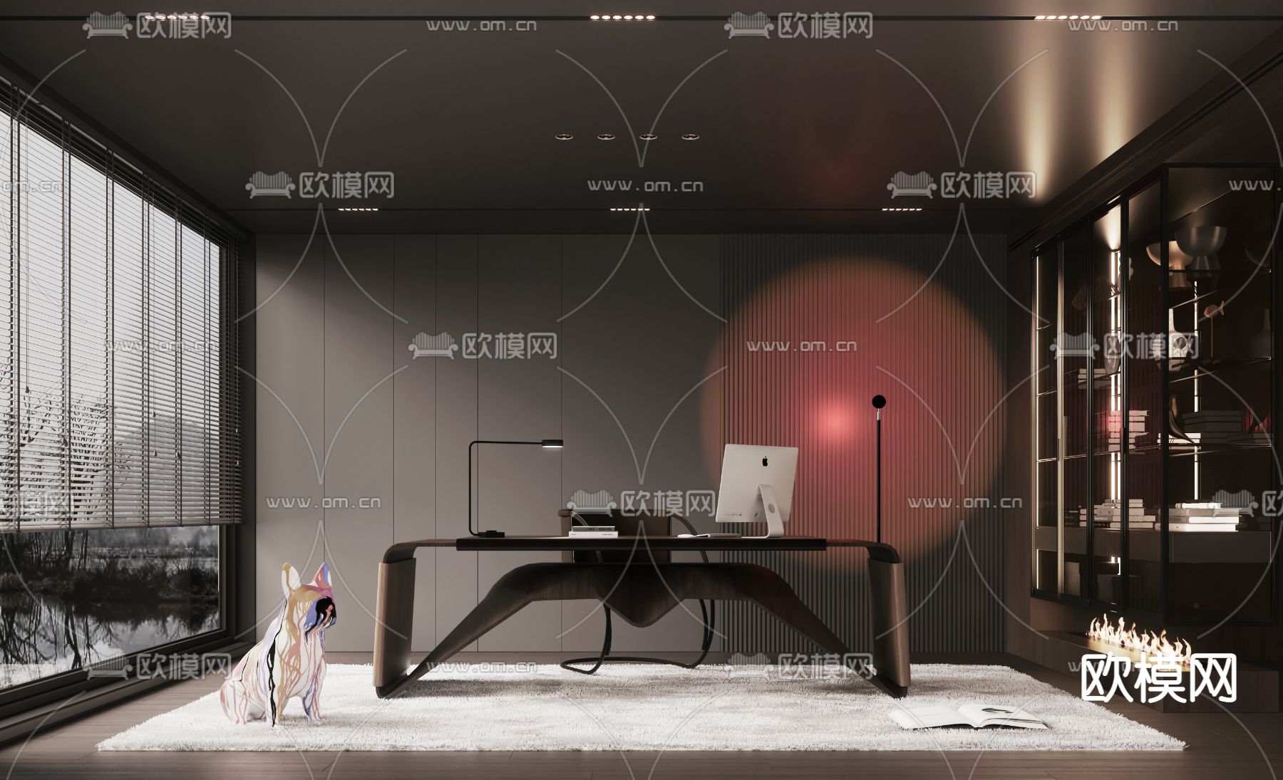 暗黑风书房3d模型下载