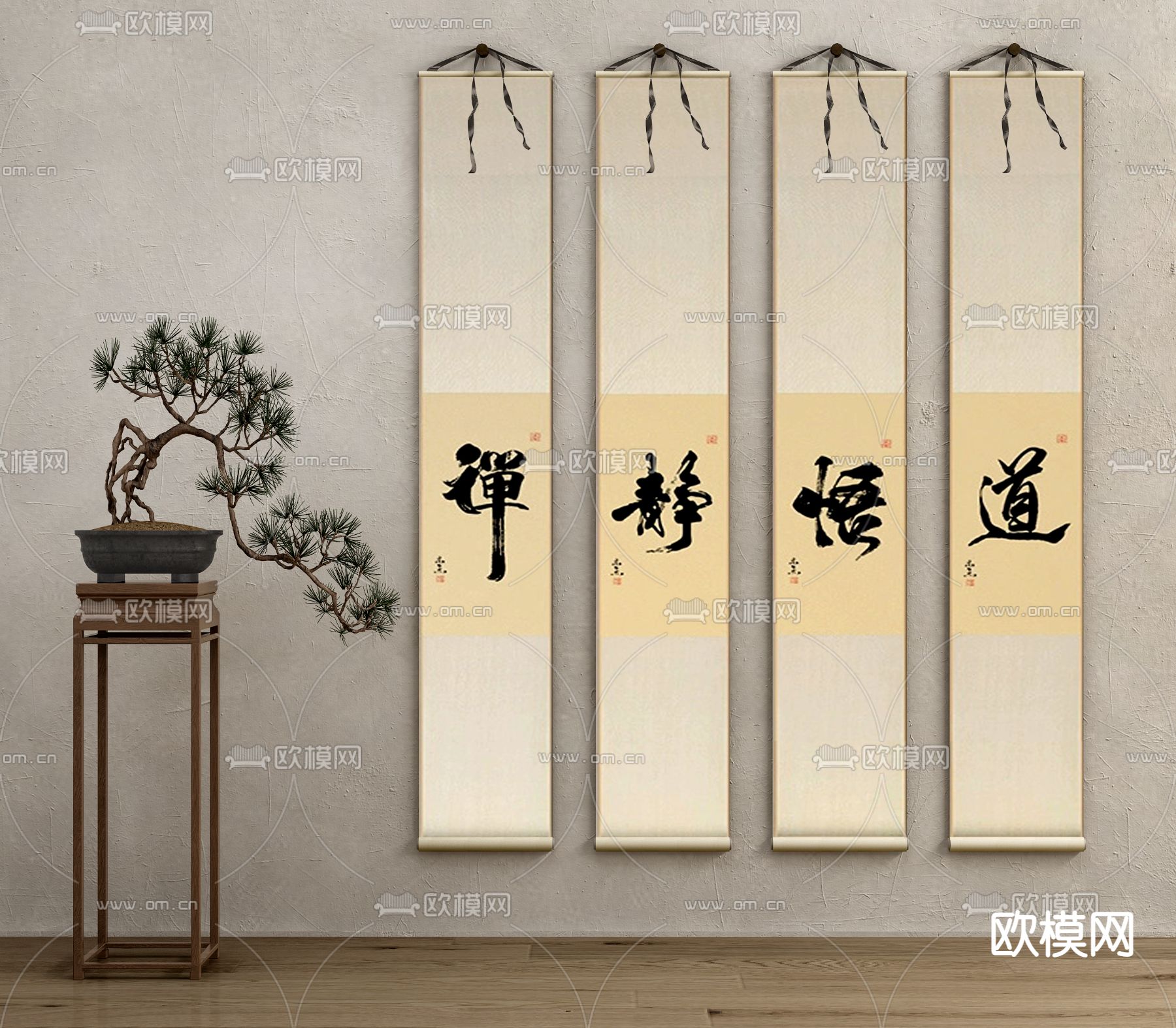 新中式书法 字画 组合画3d模型下载_ID14019411_3dmax免费模型-欧模网