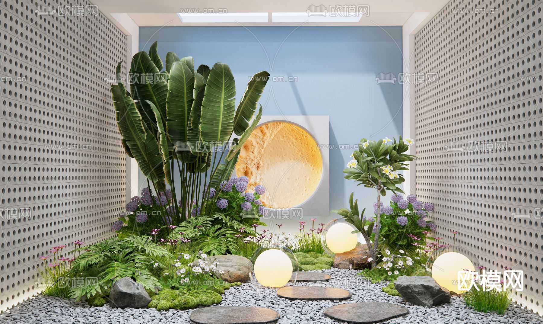 室内造景 植物堆 绿植3d模型下载_ID14015685_3dmax免费模型-欧模网