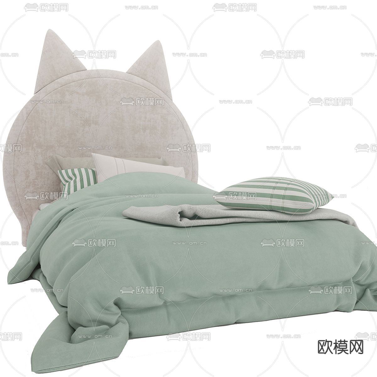 现代儿童床 单人床3d模型下载（渲染图2）