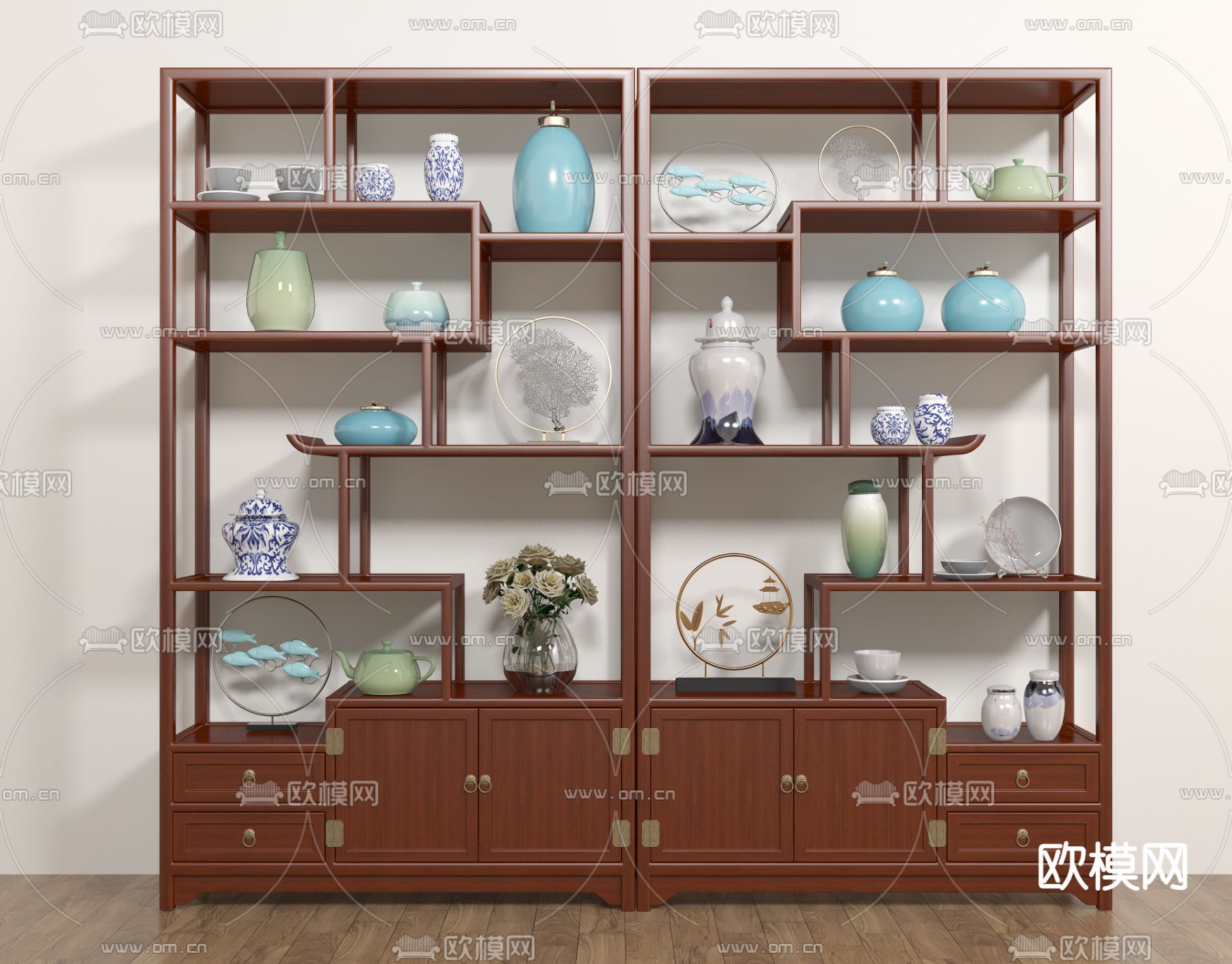 新中式博古架su模型下载（渲染图2）