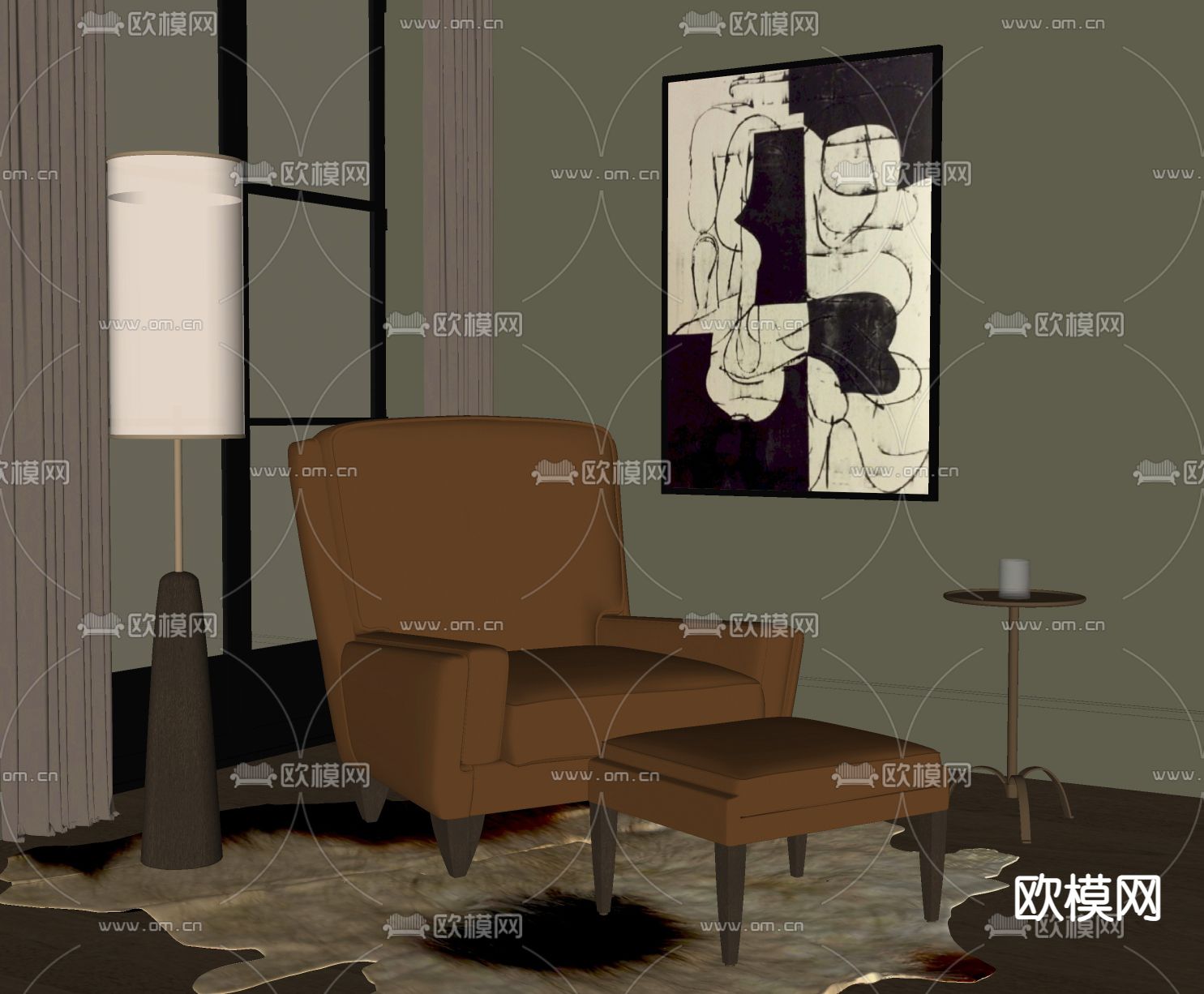 简美休闲沙发su模型