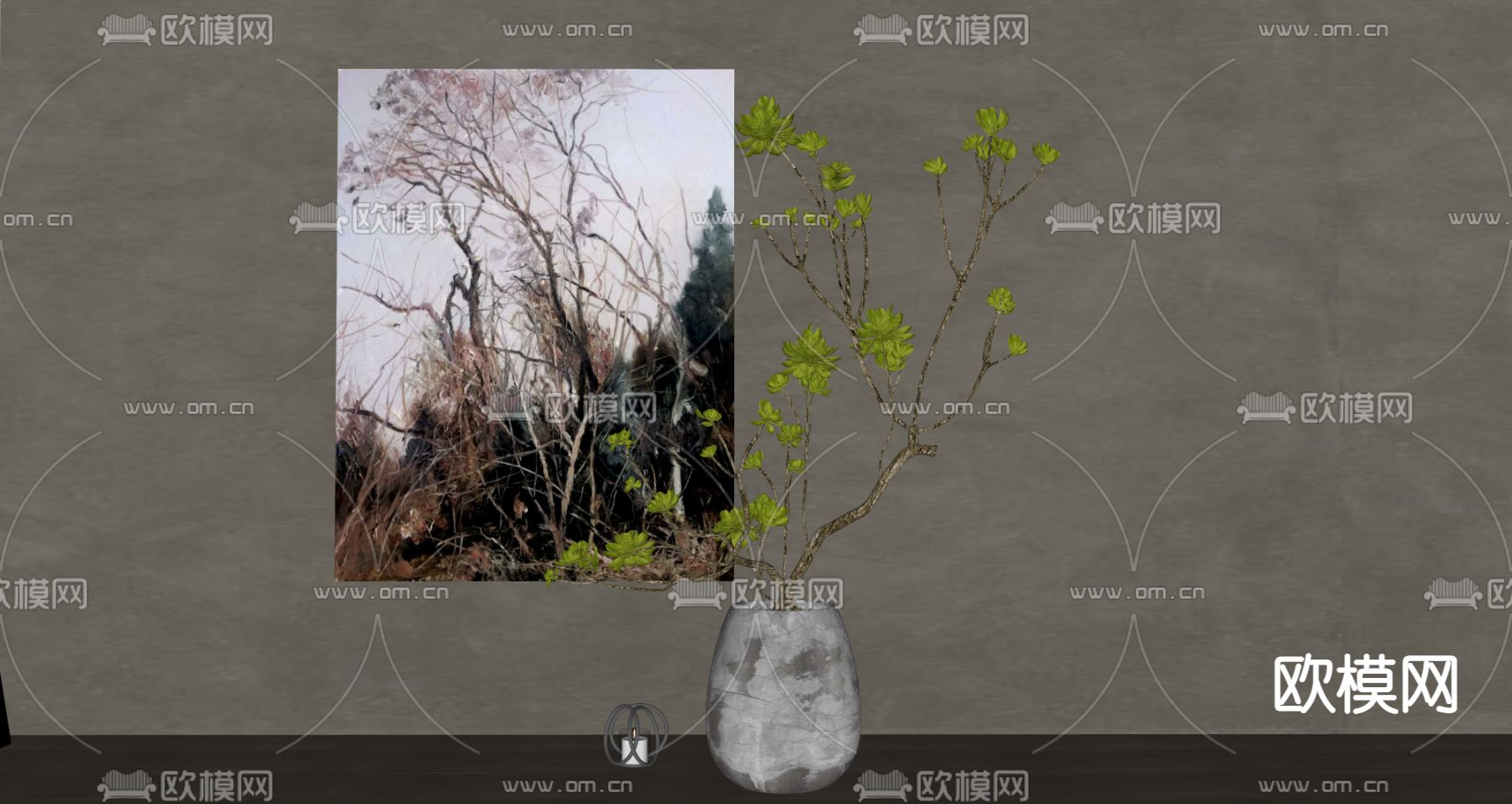 侘寂风装饰画su模型下载（渲染图2）