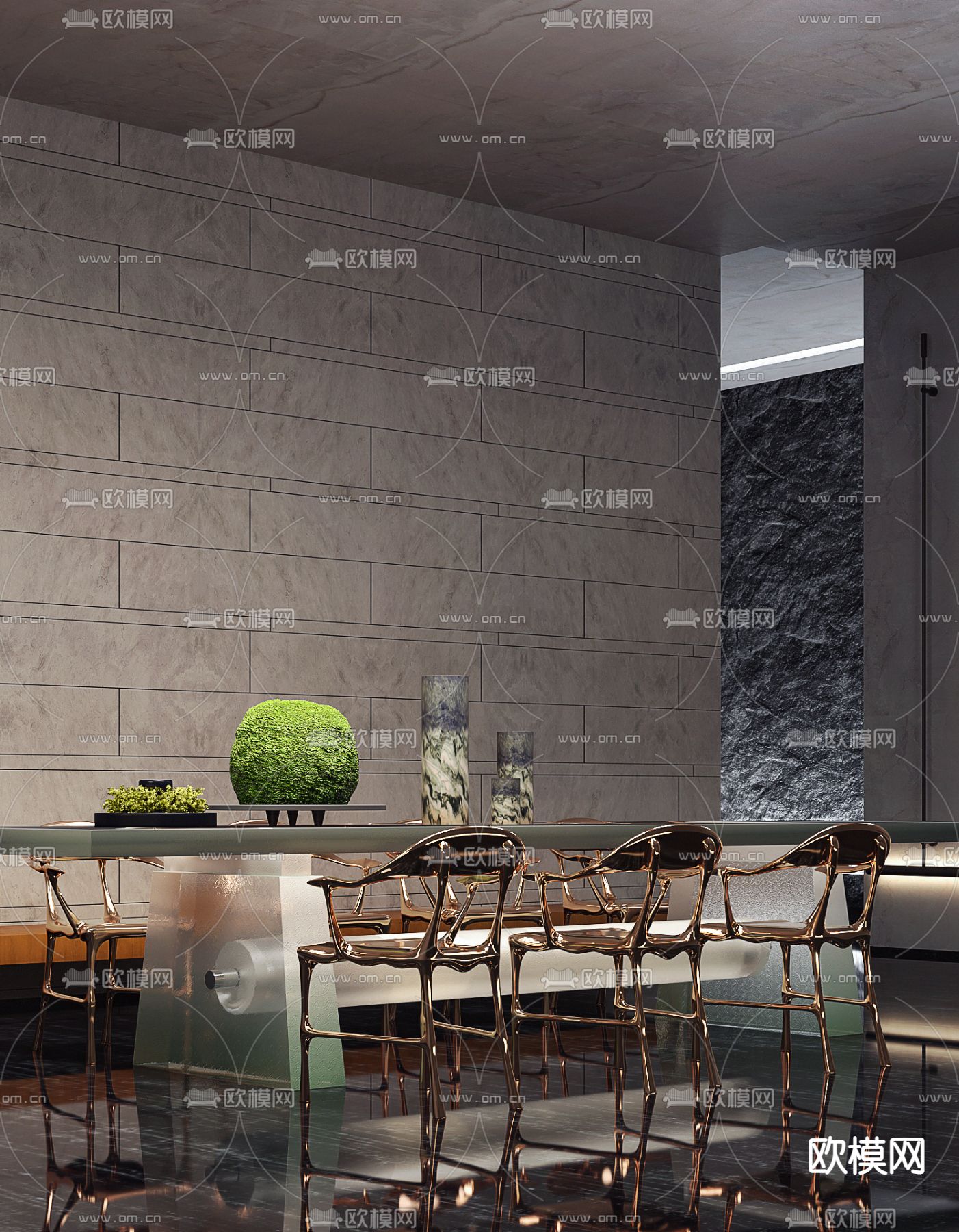 郑中设计 后现代餐桌椅3d模型下载（渲染图1）