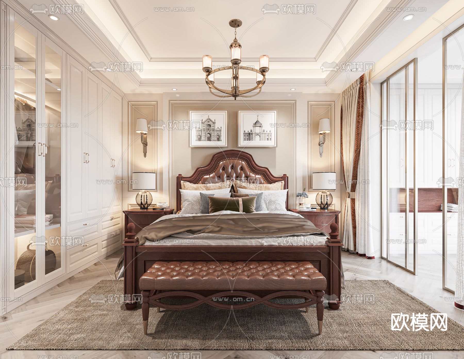 美式卧室 主卧3d模型下载