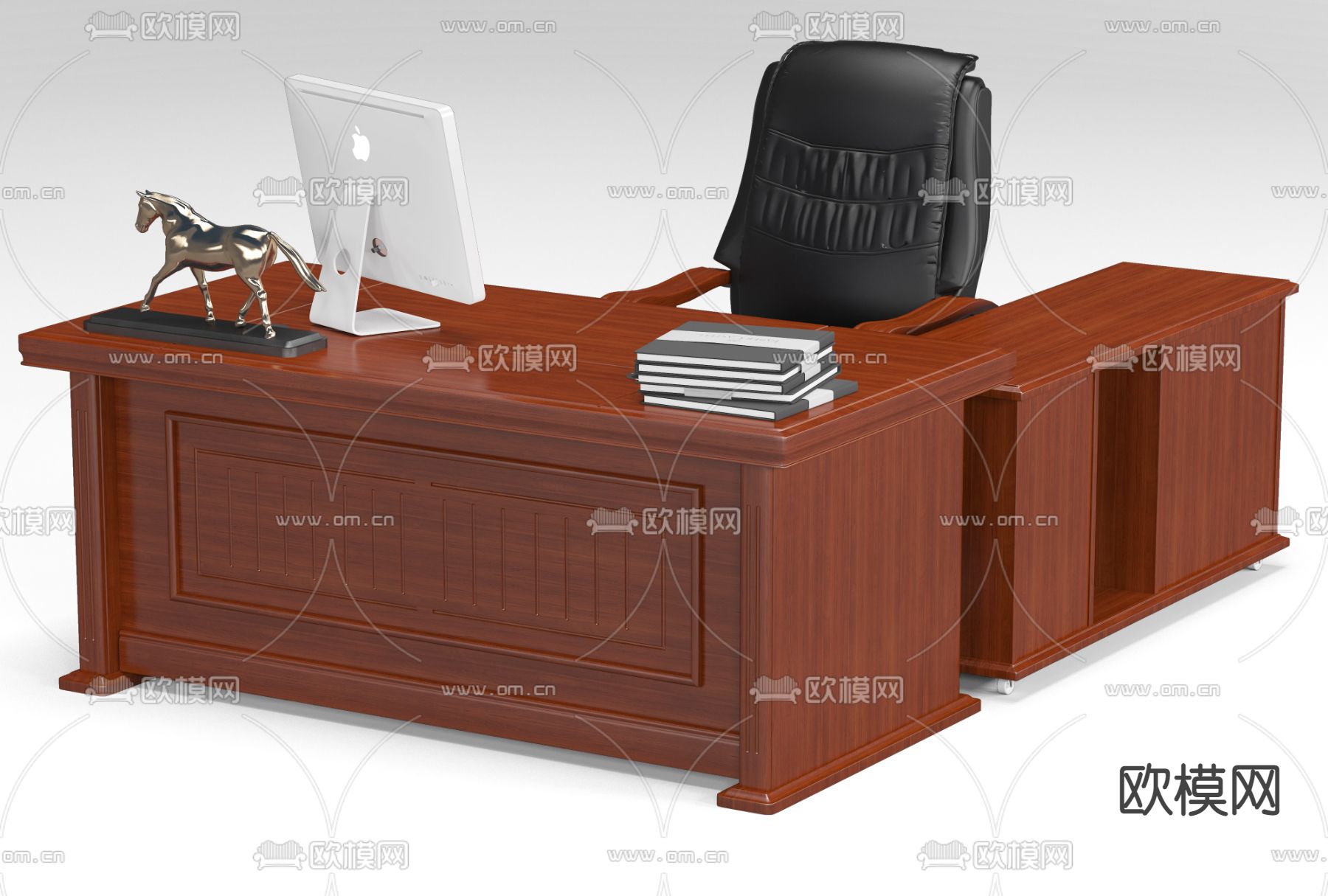 新中式班台桌椅su模型下载（渲染图1）
